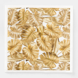 Aloha Tropical Gold Glitter Monstera Leaves Servetten