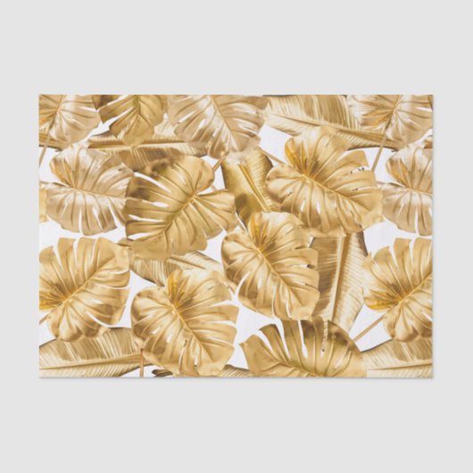 Aloha Tropical Gold Glitter Monstera Leaves Tissuepapier (Voorkant)