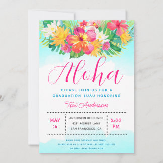 Aloha Tropical Graduation Luau Party Invitation