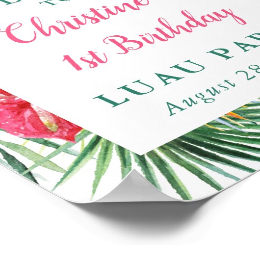 Aloha Tropical Greenery Luau Affiche de bienvenue  (Coin)