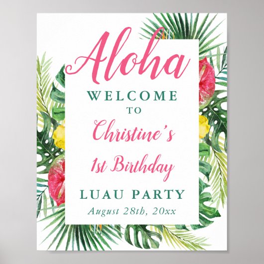 Aloha Tropical Greenery Luau Affiche de bienvenue  (Devant)