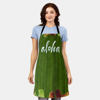 Aloha Tropical Hawai'i laat groene belettering ach Schort