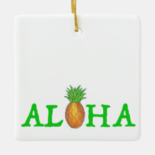 Aloha Tropical Hawaiian Island Pineapple Hawaii Keramisch Ornament