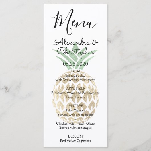 Aloha Tropical Hawaiian Pineappy Menu Mariage (Devant)