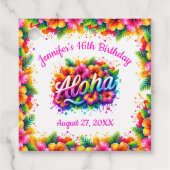 Aloha Tropical Hawaiian Verjaardag Luau Bedankjes Labels (Voorkant)