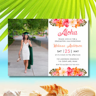 Aloha Tropical Hibiscus Floral Photo Graduation Kaart