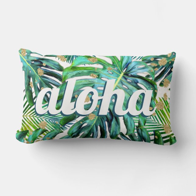 Aloha Tropical Leaf Pattern Monstera Hawaii Beach Kussen (Voorkant)