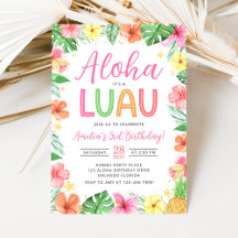 Aloha Tropical Luau Verjaardagsfeest Uitnodiging