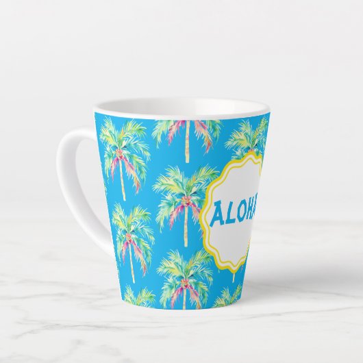 Aloha Tropical Palm Tree Blue Latte Mug (Angle gauche)