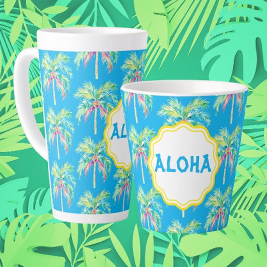 Aloha Tropical Palm Tree Blue Latte Mug