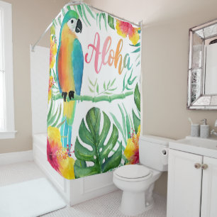 Aloha Tropical Parrot Hibiscus Palm Shower Curtain Douchegordijn