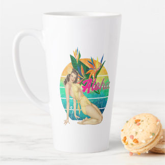 Aloha Tropical Pin-up girl retro sunset art Latte Mok