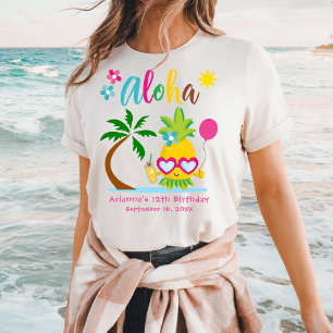 Aloha Tropical Pineapple Verjaardag Luau Party T-shirt
