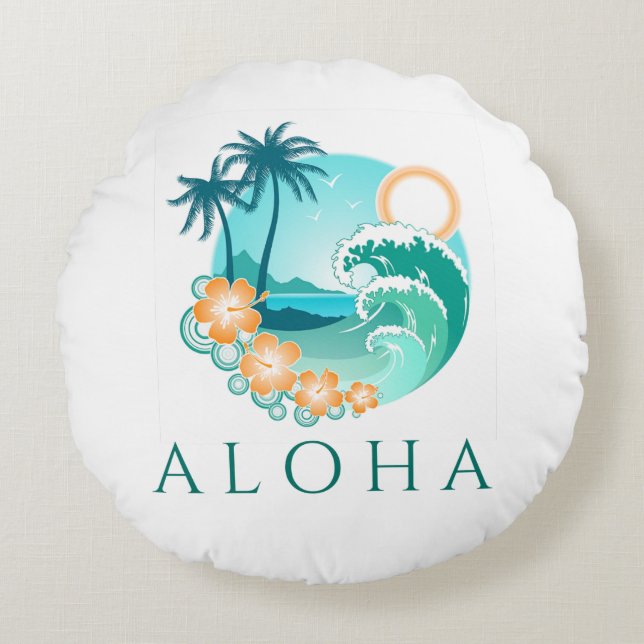 Aloha Tropical Rond Kussen (Voorkant)