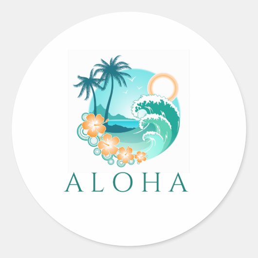 Aloha Tropical Ronde Sticker (Voorkant)