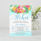 Aloha Tropisch Afstuderen Luau Blue Invitation Kaart (Staand voorkant)