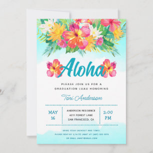 Aloha Tropisch Afstuderen Luau Glitter Invitation Kaart