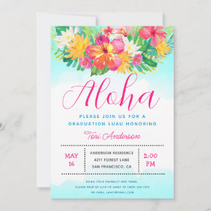 Aloha Tropisch Afstuderen Luau Party Invitation Kaart
