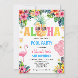 Aloha Tropisch Ananas Flamingo Zwembad Feestje Kaart