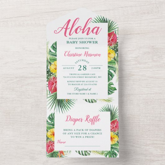 Aloha Tropisch Baby shower en luierspoeling All In One Uitnodiging (Binnen)