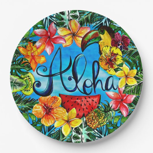 Aloha - Tropisch bloemenvoedsel en zomerontwerp Papieren Bordje (Voorkant)