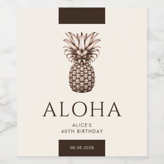 Aloha tropisch feest met  ananas wijn etiket (Enkel label)