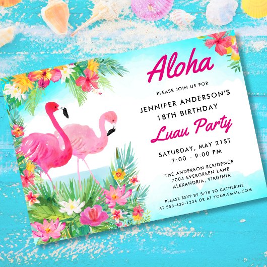 Aloha Tropisch Flamingo Luau Verjaardagsfeest Kaart