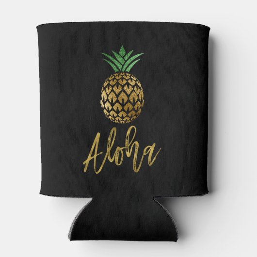 Aloha Tropisch Hawaïaans Ananas Bruiloft Zwart Blikjeskoeler (Achterkant)