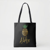 Aloha Tropisch Hawaiaanse Ananas Bruiloft Zwart Draagtas (Voorkant)