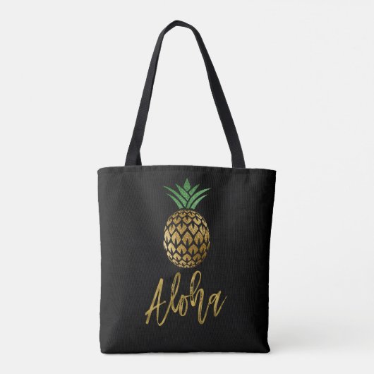 Aloha Tropisch Hawaiaanse Ananas Bruiloft Zwart Draagtas (Achterkant)