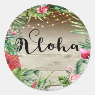 Aloha Tropisch Hout Bloem Bladeren & Lichten Bruil Ronde Sticker