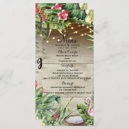Aloha Tropisch Hout Bloemen Bladeren Lichten Menu (Voorkant / Achterkant)