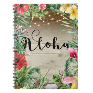 Aloha Tropisch Hout Bloemig Bladeren & Lichten Zom Notitieboek