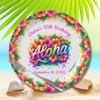 Aloha Tropisch Luau Verjaardagsfeest Papieren Bordje