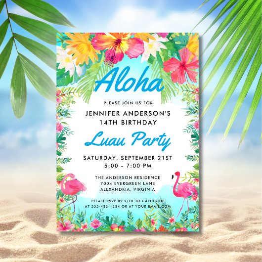 Aloha Tropisch Plezier Flamingo Luau Feest Verjaar Kaart