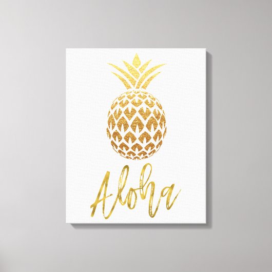 Aloha Tropische anananas White en Gold Foil Canvas Afdruk (Voorkant)