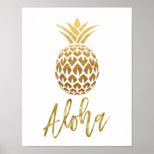 Aloha Tropische anananas White en Gold Foil Poster
