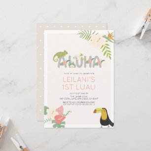 Aloha Tropische Bloem Toucan Meisje 1e Verjaardag Kaart
