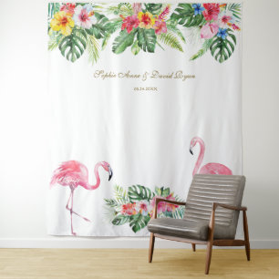 Aloha Tropische Bloemen Bruiloft Foto Booth Requis Wandkleed