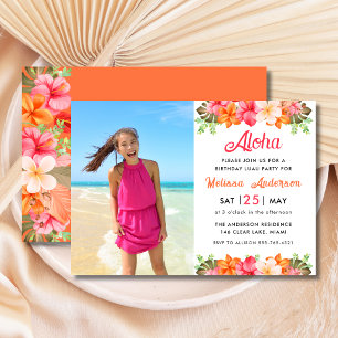 Aloha Tropische Bloemige Verjaardags Luau Feest Kaart