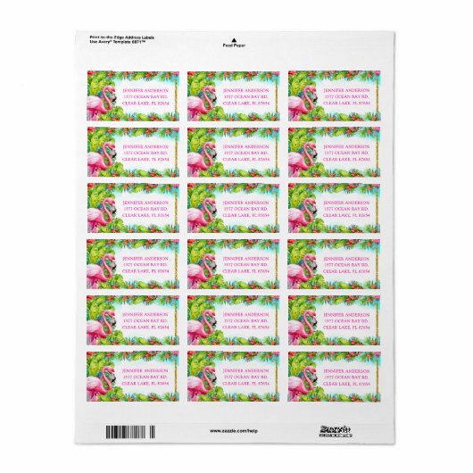Aloha Tropische Flamingo Fun Retouradres Etiket (Full Sheet)