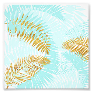Aloha-Tropische goudmetalen Folie Aqua Palm Leaves Foto Afdruk