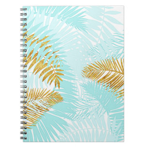 Aloha-Tropische goudmetalen Folie Aqua Palm Leaves Notitieboek