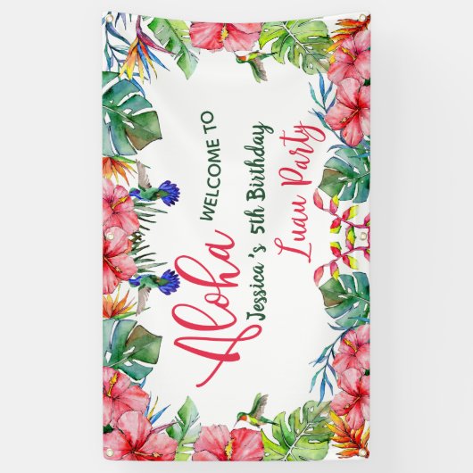 Aloha Tropische Hibiscus Hawaïaans Verjaardagsfees Spandoek (Verticaal)