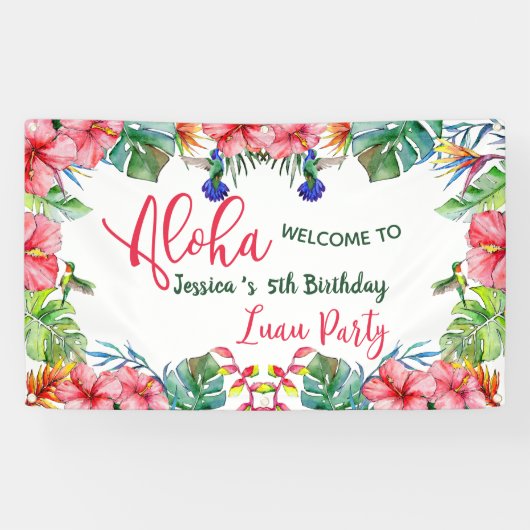 Aloha Tropische Hibiscus Hawaïaans Verjaardagsfees Spandoek (Horizontaal)
