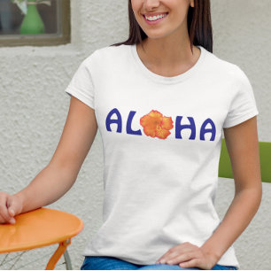 Aloha Tropische Oranje Hibiscus Blauwe Typografie Tri-Blend Shirt