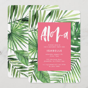 Aloha tropische palm & script roze girale verjaard save the date