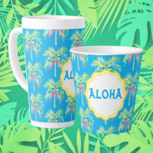 Aloha Tropische Palmboom Blauwe Latte Mok