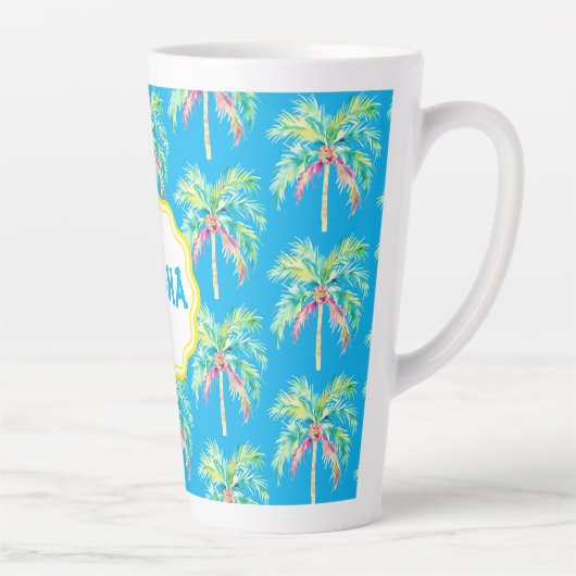 Aloha Tropische Palmboom Blauwe Latte Mok (Rechts)