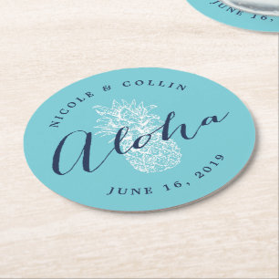 Aloha tropische Waterverf ananas Ronde Kartonnen Onderzetter